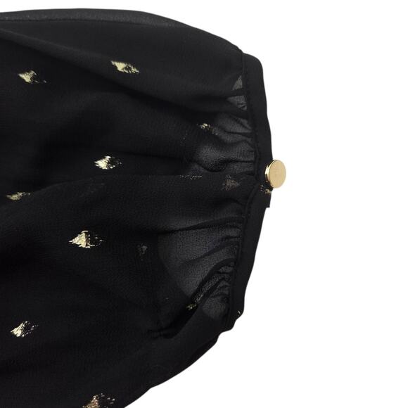 Banana Republic Black w Gold Metallic Sheer Sleeve Mini Dress w Neck Tie SZ 8 - Picture 5 of 11